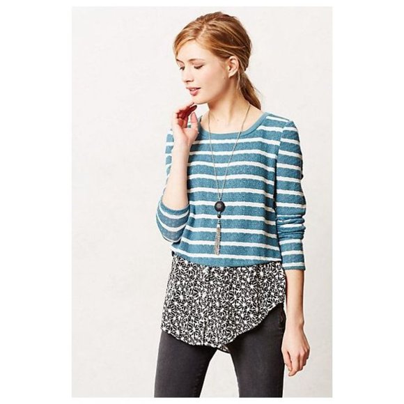 119 POSTMARK Anthropologie Layered Ginny Pullover Top sz S Women's Striped Geo - Picture 10 of 11
